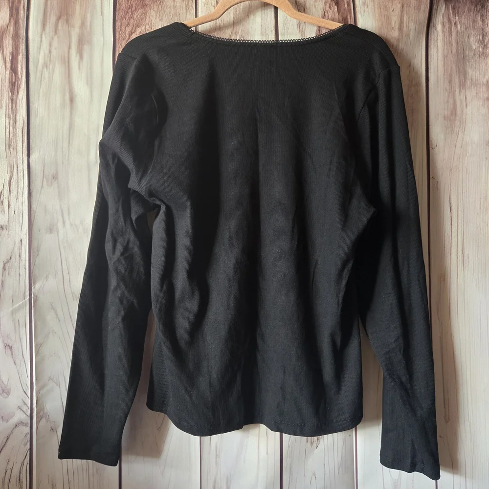 Old Navy Basic Boat Neck Black Ribbed Long Sleeve Tee Size XXL - Picture 8 of 8
